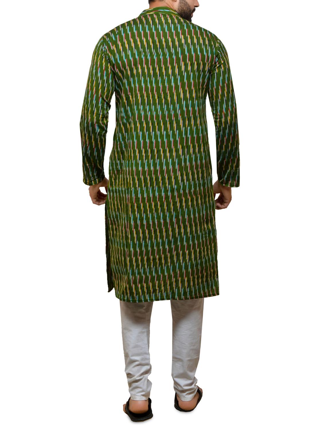 green cotton long kurta - 16085988 - Zoom Image - 3