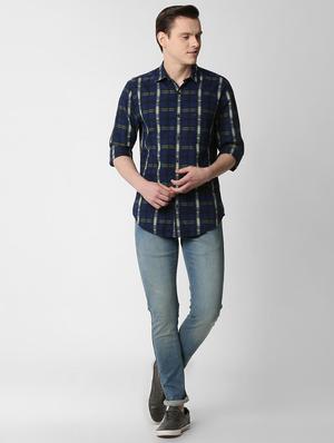 blue checkered casual shirt - 16086106 - Standard Image - 4