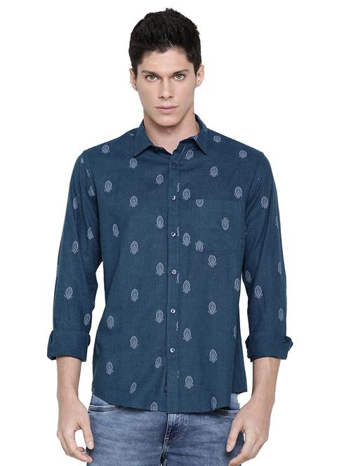 blue printed casual shirt - 16086869 - Standard Image - 1