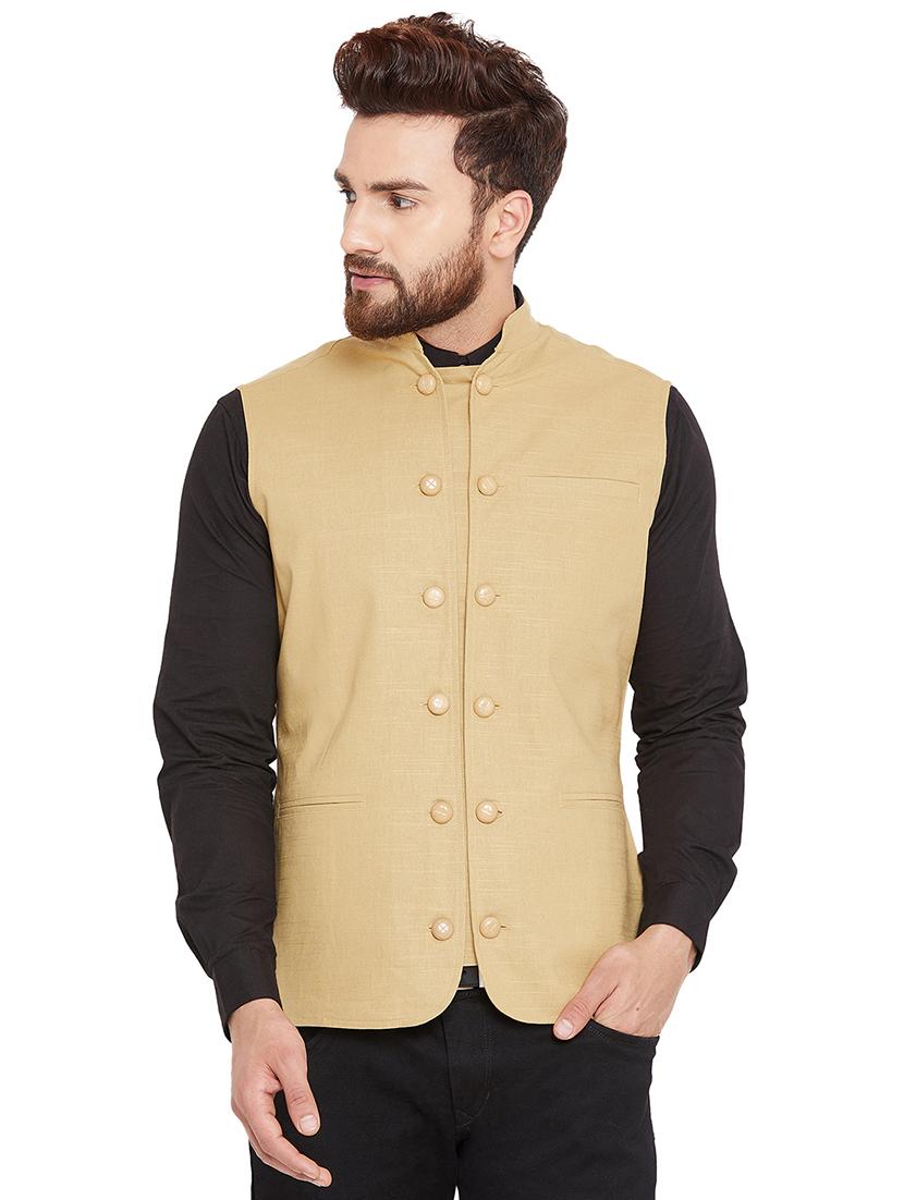 beige cotton nehru jacket - 16087054 - Zoom Image - 1