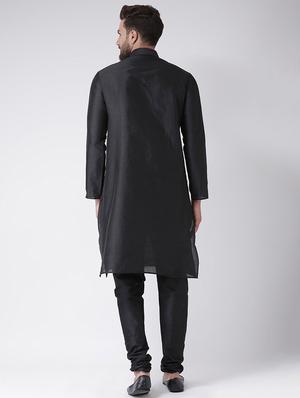 black silk blend kurta pyjama set - 16087303 - Standard Image - 3