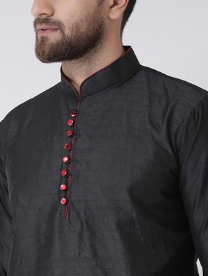 black silk blend kurta pyjama set - 16087303 - Standard Image - 4