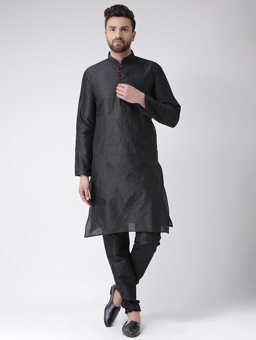 black silk blend kurta pyjama set - 16087303 - Zoom Image - 1