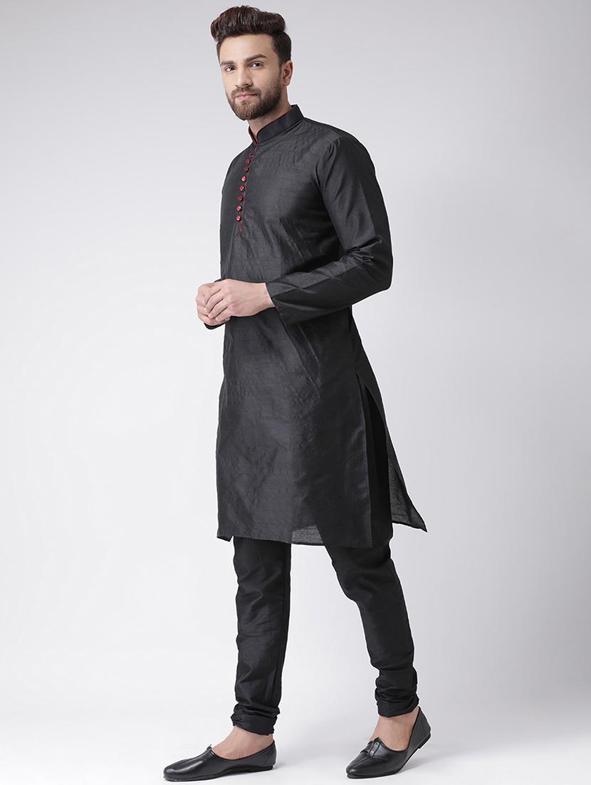 black silk blend kurta pyjama set - 16087303 - Zoom Image - 2