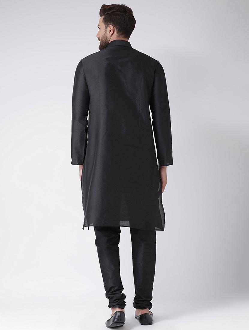 black silk blend kurta pyjama set - 16087303 - Zoom Image - 3