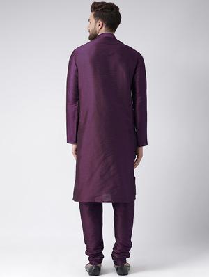 purple silk blend kurta pyjama set - 16087304 - Standard Image - 3