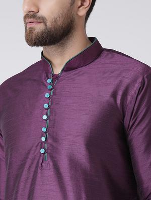 purple silk blend kurta pyjama set - 16087304 - Standard Image - 4
