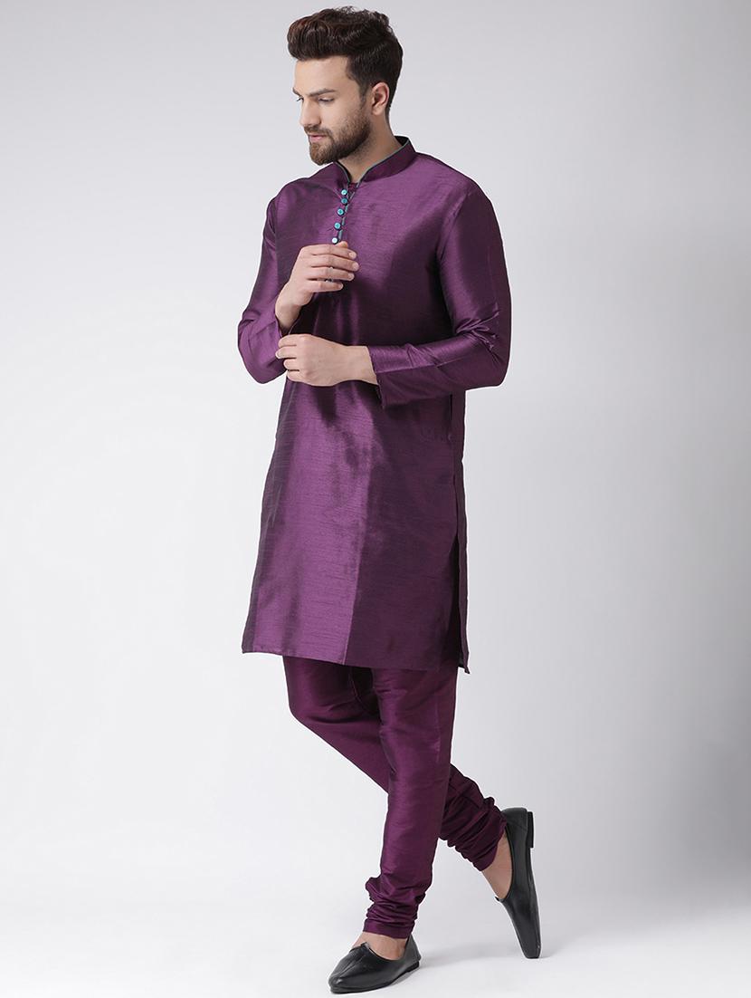 purple silk blend kurta pyjama set - 16087304 - Zoom Image - 2