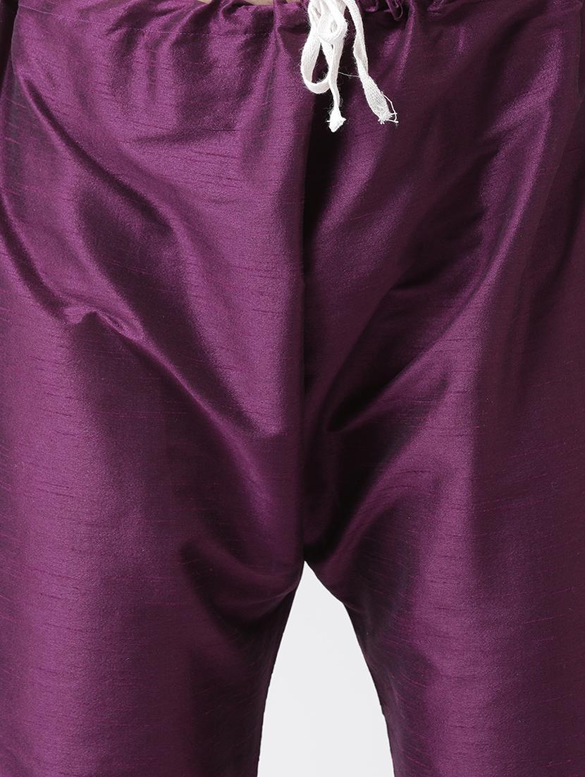 purple silk blend kurta pyjama set - 16087304 - Zoom Image - 5