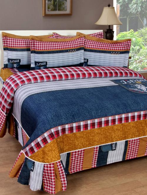 pure cotton king size bedsheet with frill - 16087423 - Standard Image - 1