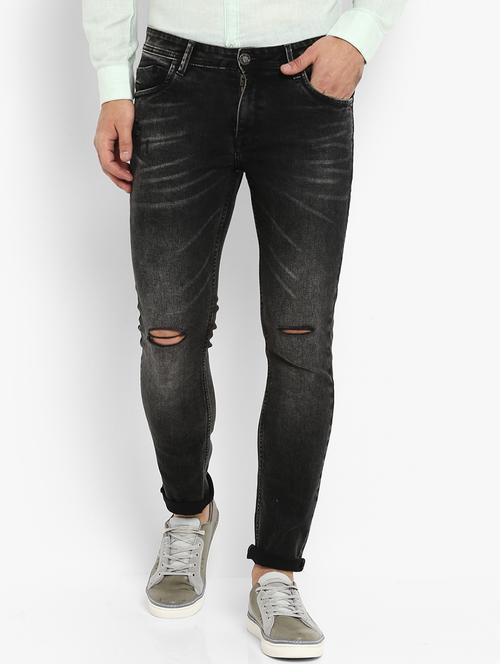black slashed knee jeans - 16087931 - Standard Image - 1