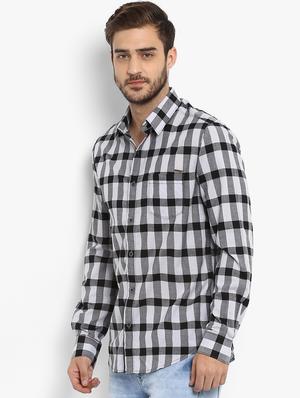 grey checkered casual shirt - 16087935 - Standard Image - 2