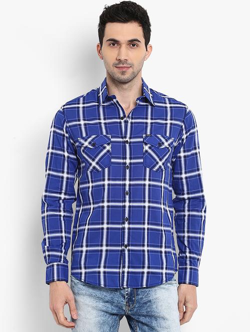 blue checkered casual shirt - 16087940 - Standard Image - 1
