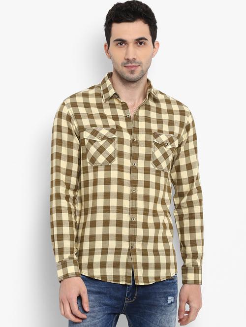beige checkered casual shirt - 16087943 - Standard Image - 1