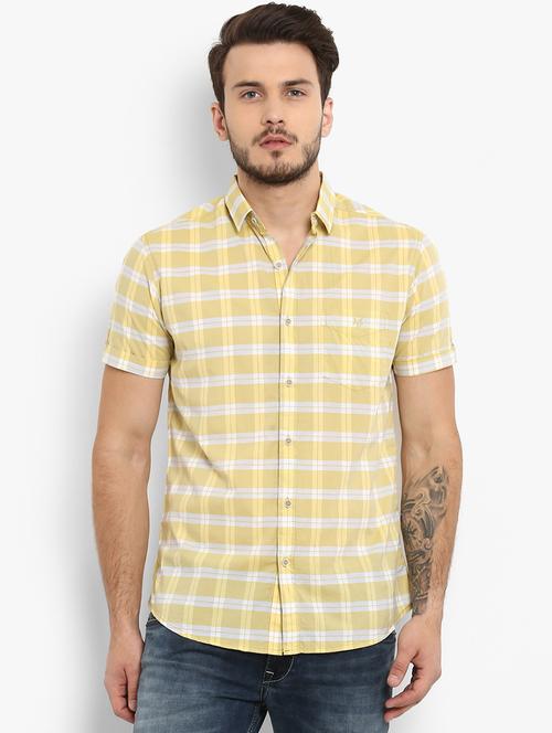 yellow checkered casual shirt - 16087945 - Standard Image - 1