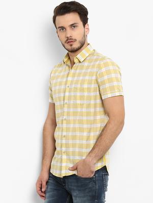 yellow checkered casual shirt - 16087945 - Standard Image - 2