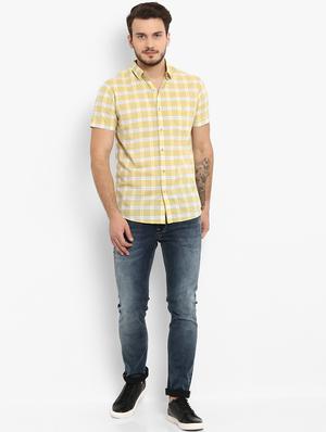 yellow checkered casual shirt - 16087945 - Standard Image - 4