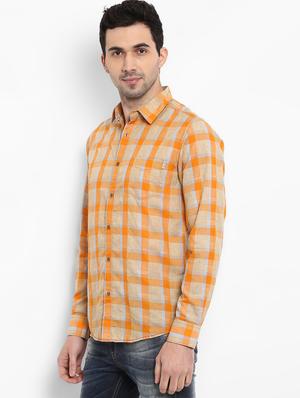 orange checkered casual shirt - 16087950 - Standard Image - 2