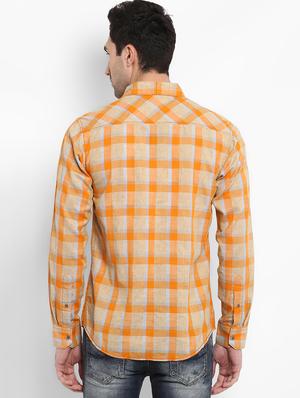 orange checkered casual shirt - 16087950 - Standard Image - 3