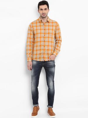 orange checkered casual shirt - 16087950 - Standard Image - 4