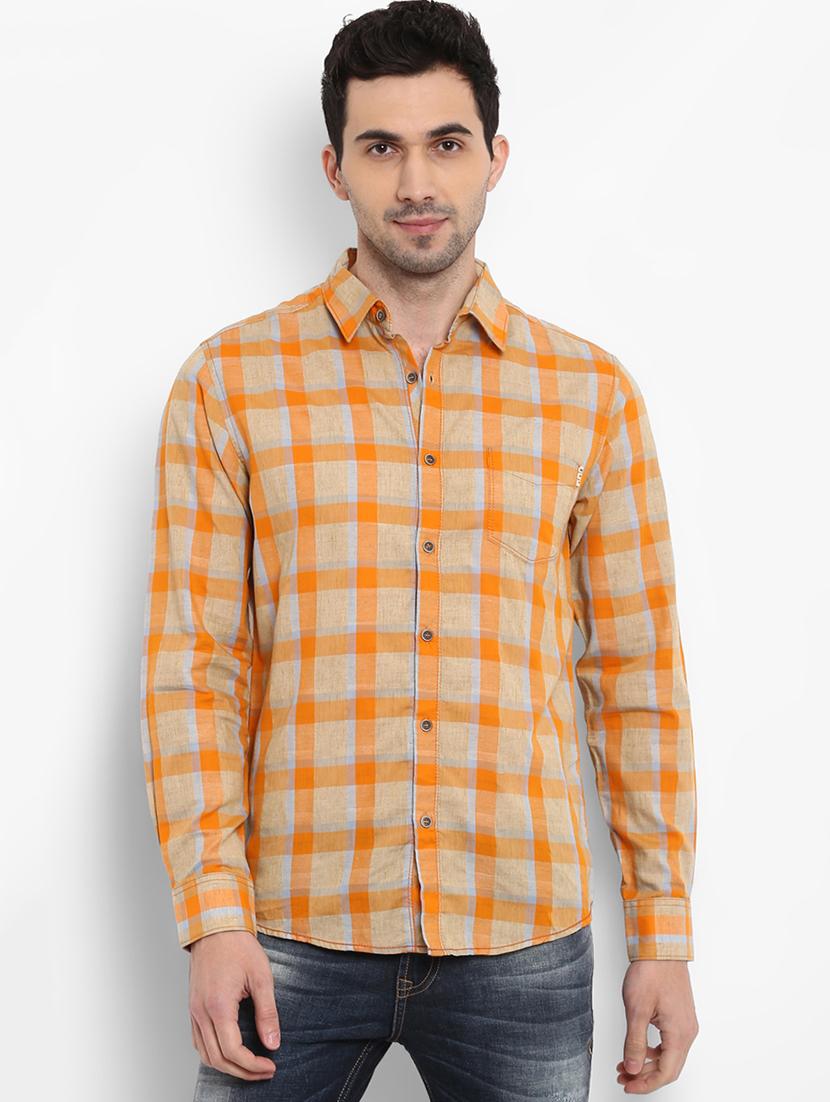 orange checkered casual shirt - 16087950 - Zoom Image - 1