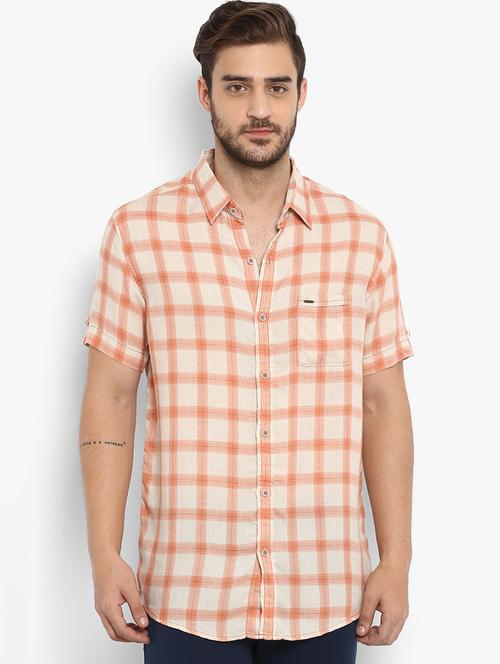 orange checkered casual shirt - 16087955 - Standard Image - 1