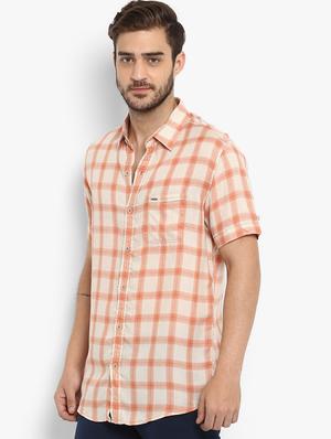 orange checkered casual shirt - 16087955 - Standard Image - 2