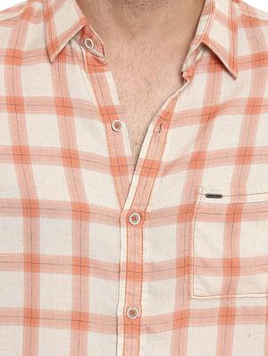 orange checkered casual shirt - 16087955 - Standard Image - 5