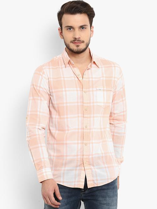 peach checkered casual shirt - 16087960 - Standard Image - 1