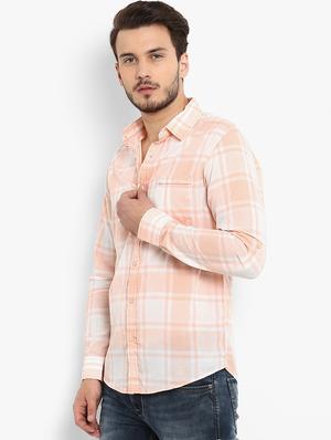 peach checkered casual shirt - 16087960 - Standard Image - 2