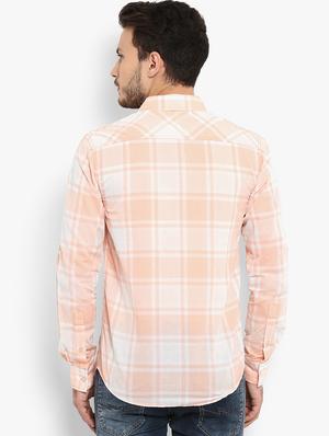 peach checkered casual shirt - 16087960 - Standard Image - 3
