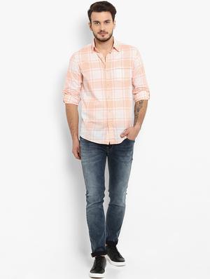 peach checkered casual shirt - 16087960 - Standard Image - 4