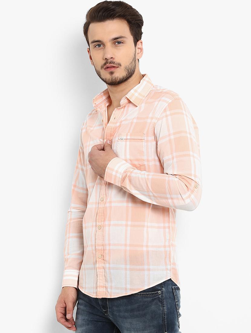 peach checkered casual shirt - 16087960 - Zoom Image - 2