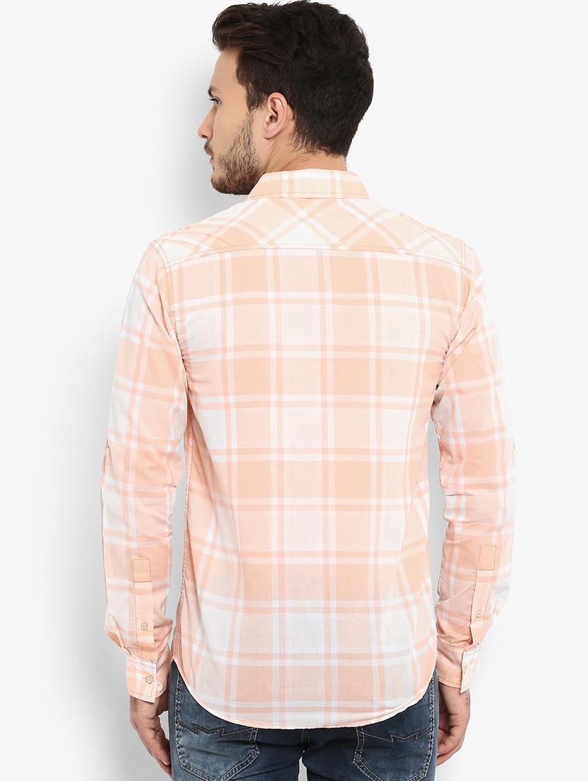 peach checkered casual shirt - 16087960 - Zoom Image - 3