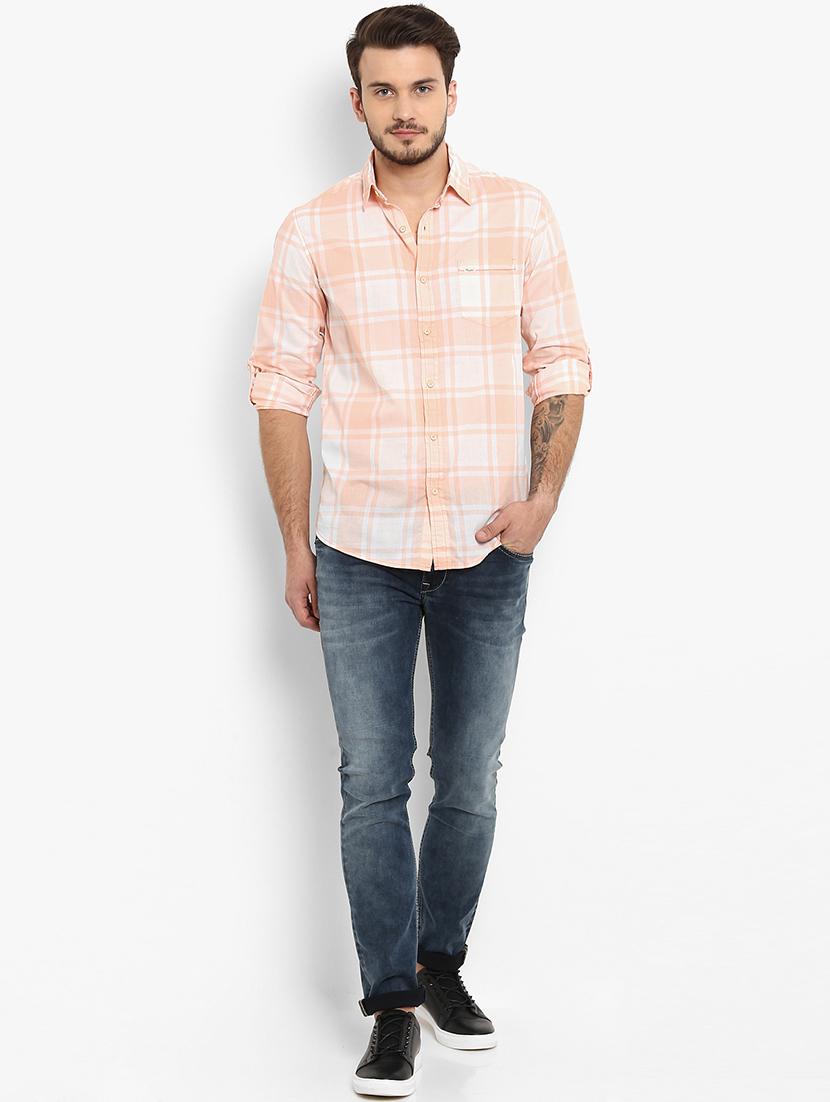 peach checkered casual shirt - 16087960 - Zoom Image - 4