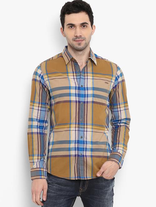 brown checkered casual shirt - 16087963 - Standard Image - 1