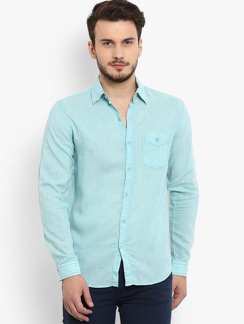 blue striped casual shirt - 16087971 - Standard Image - 1