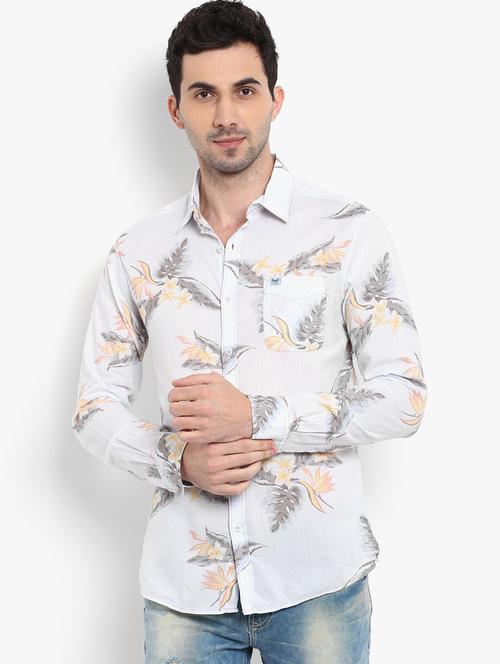 light blue tropical printed casual shirt - 16087980 - Standard Image - 1