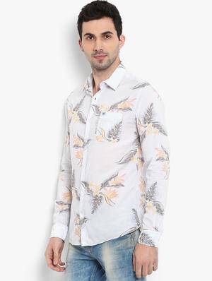 light blue tropical printed casual shirt - 16087980 - Standard Image - 2
