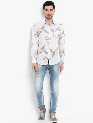light blue tropical printed casual shirt - 16087980 - Standard Image - 4