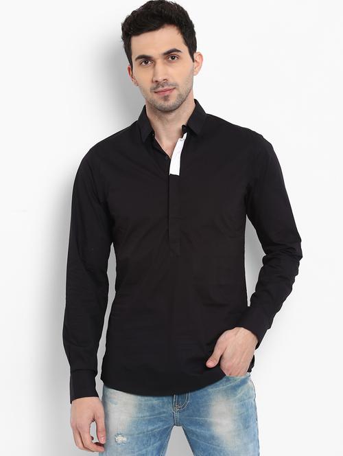 black solid short kurta - 16087996 - Standard Image - 1
