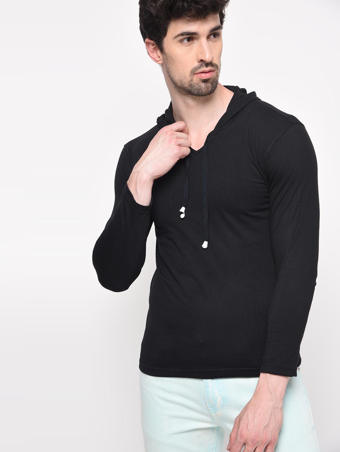 black solid hooded t-shirt - 16088700 - Zoom Image - 1