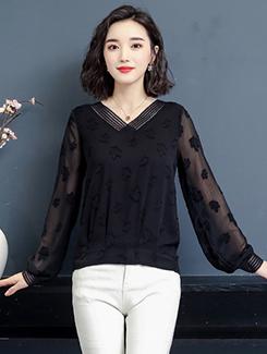 bishop sleeved dobby blouson top - 16089372 - Very Small Image - 1