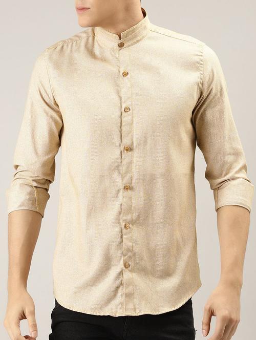 beige solid casual shirt - 16089609 - Standard Image - 1