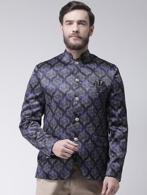 blue printed bandhgala - 16089784 - Standard Image - 1