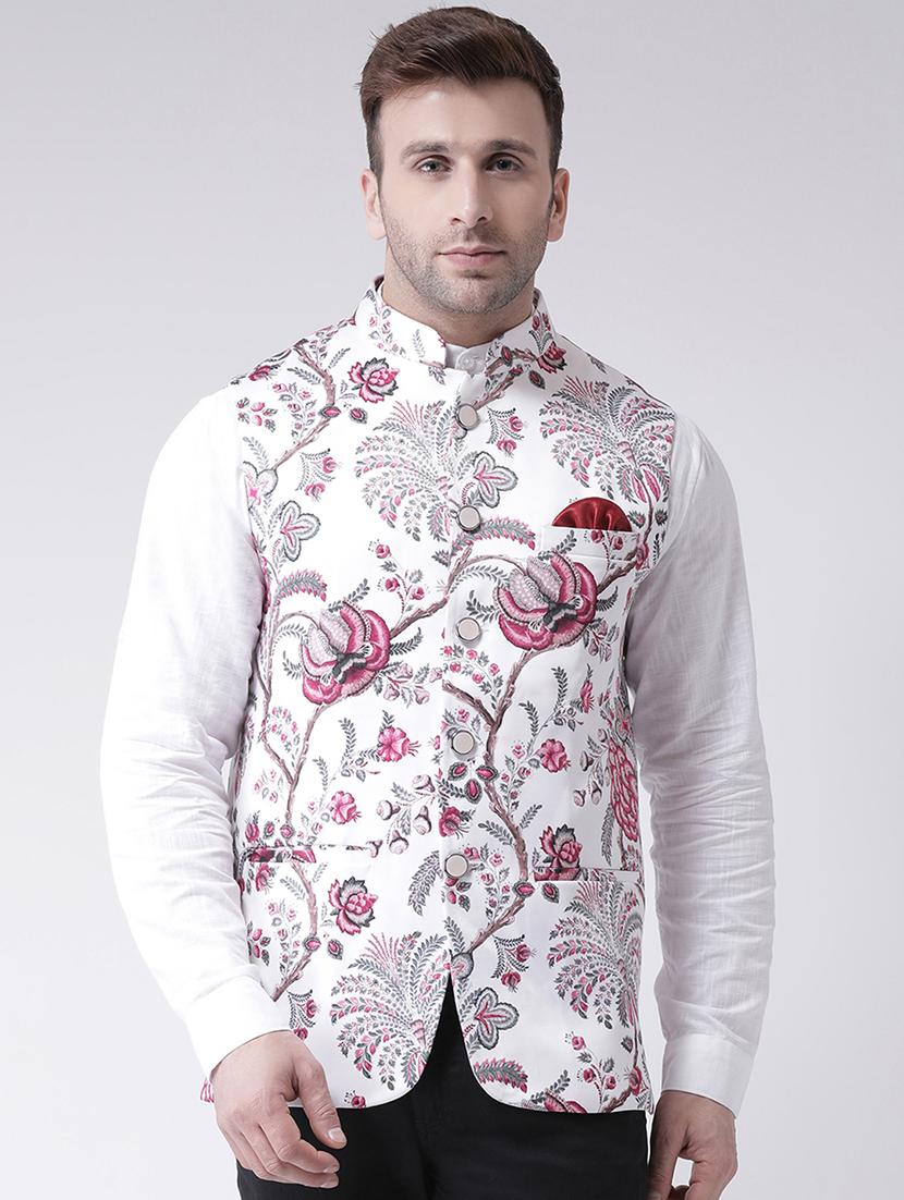 white floral printed nehru jacket - 16089796 - Zoom Image - 1