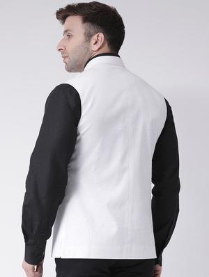 white solid nehru jacket - 16089801 - Standard Image - 3