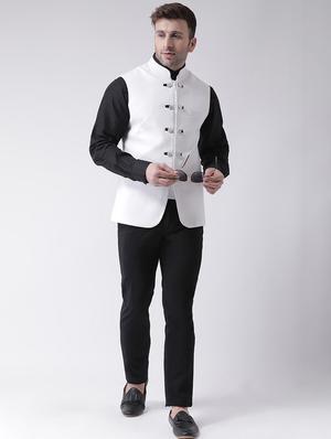 white solid nehru jacket - 16089801 - Standard Image - 4