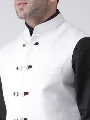 white solid nehru jacket - 16089801 - Standard Image - 5