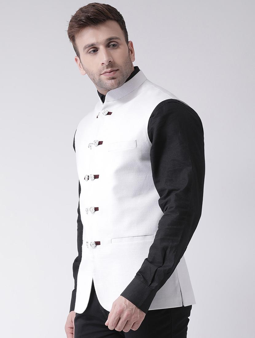 white solid nehru jacket - 16089801 - Zoom Image - 2